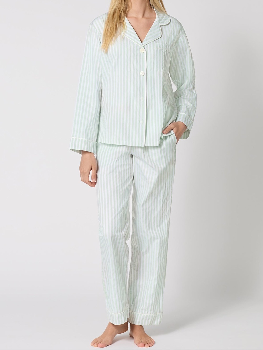 BedHead PJs MINT SIGNATURE STRIPE LONG SLEEVE CLASSIC WOVEN COTTON SATEEN SET -M